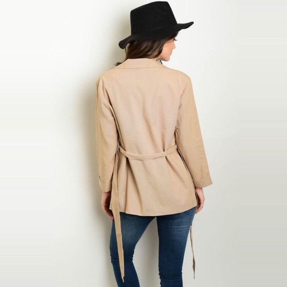 Khaki Safari Tie Waist Linen Jacket w Pockets - Picture 2 of 6